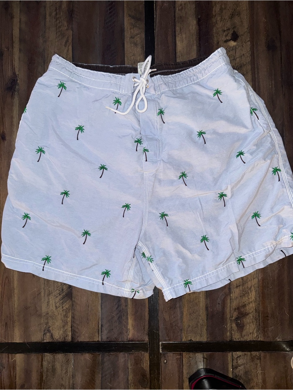 Daniel Cremieux Pale Blue Swim Shorts with Green Palm Embroidery
